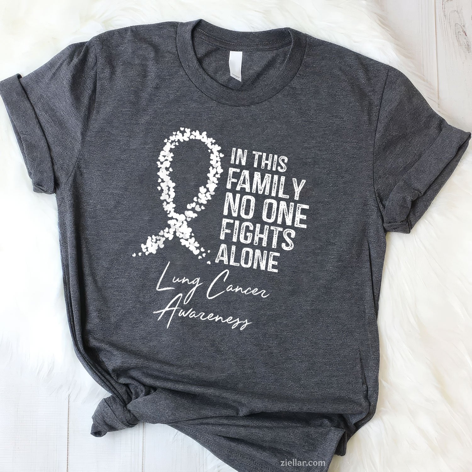 In This Family No One Fights Alone Shirt Lung Cancer Tee and T-Shirt, Lung Cancer Awareness Support T-Shirt for Men and Women Adults