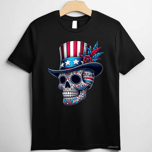 Independence Day Usa Patriot Skull 4th Of July Sugar Skull T-Shirt Tee for Men Women Adults Unisex