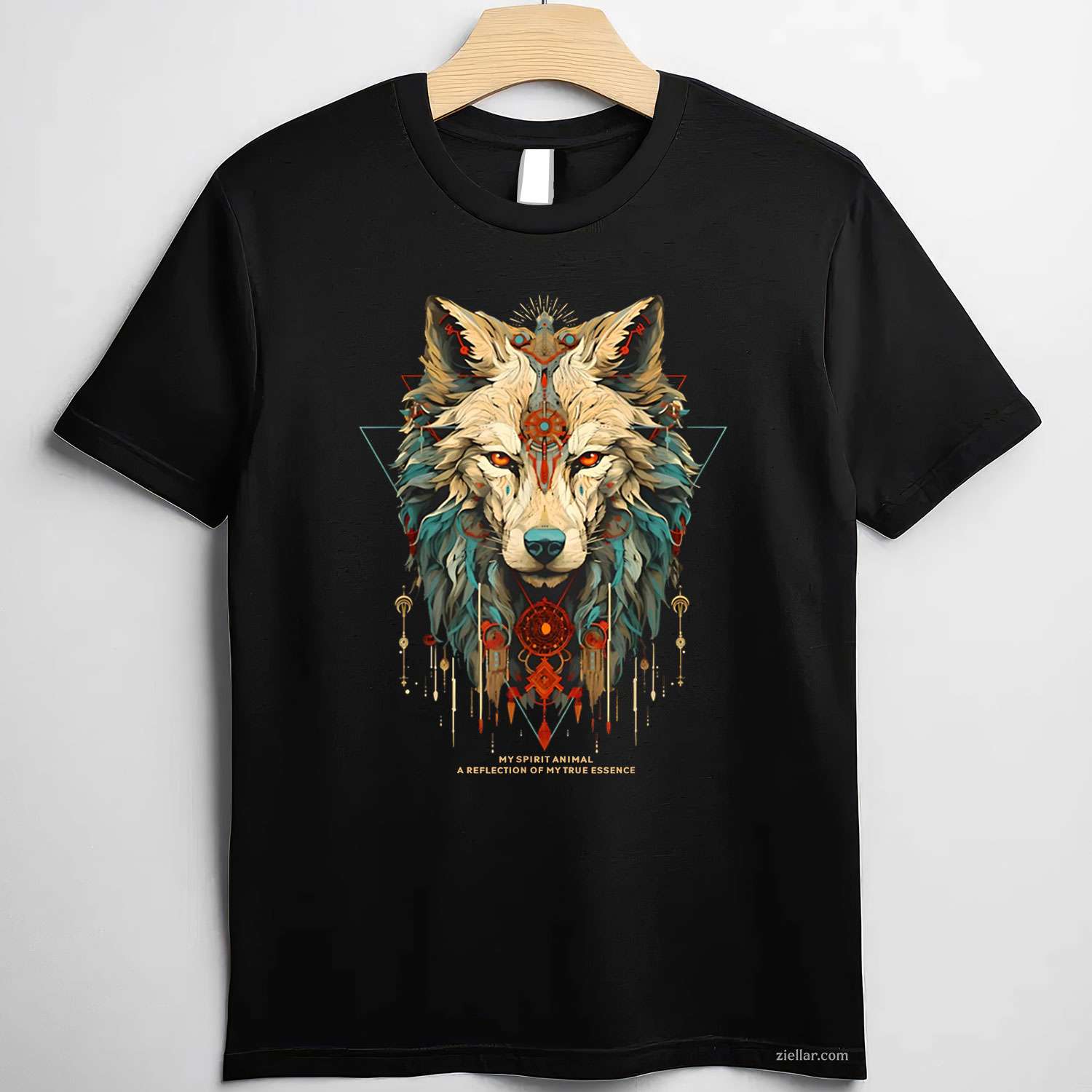 Indian Native American Woman With White Wolf Vintage Gift T-Shirt And Tee For Women