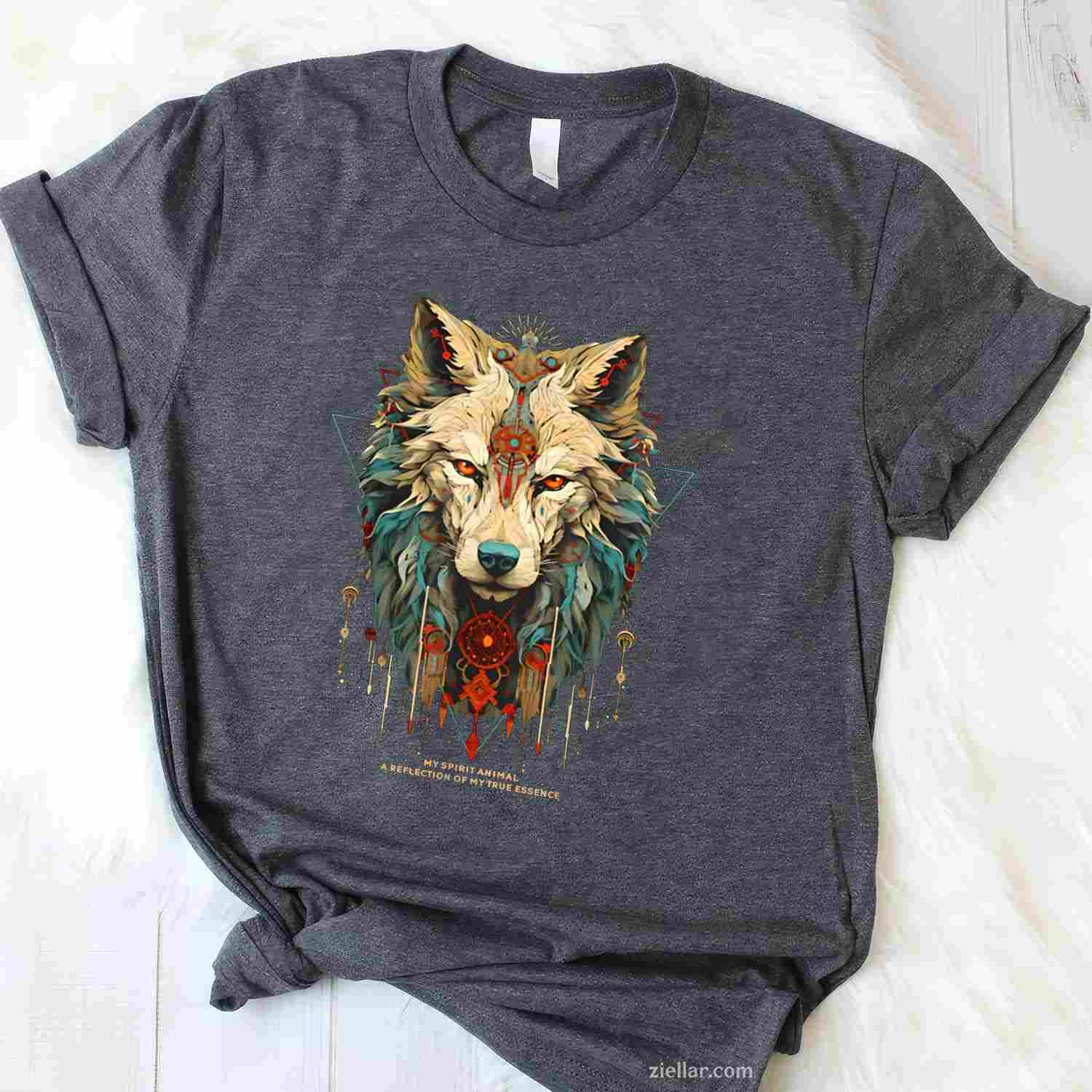 Indian Native American Woman With White Wolf Vintage Gift T-Shirt And Tee For Women