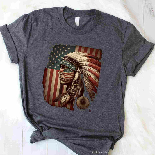 Indigenous People Tribal_ Native American Indian Chief American Usa Flag T-Shirt And Tee For Adults