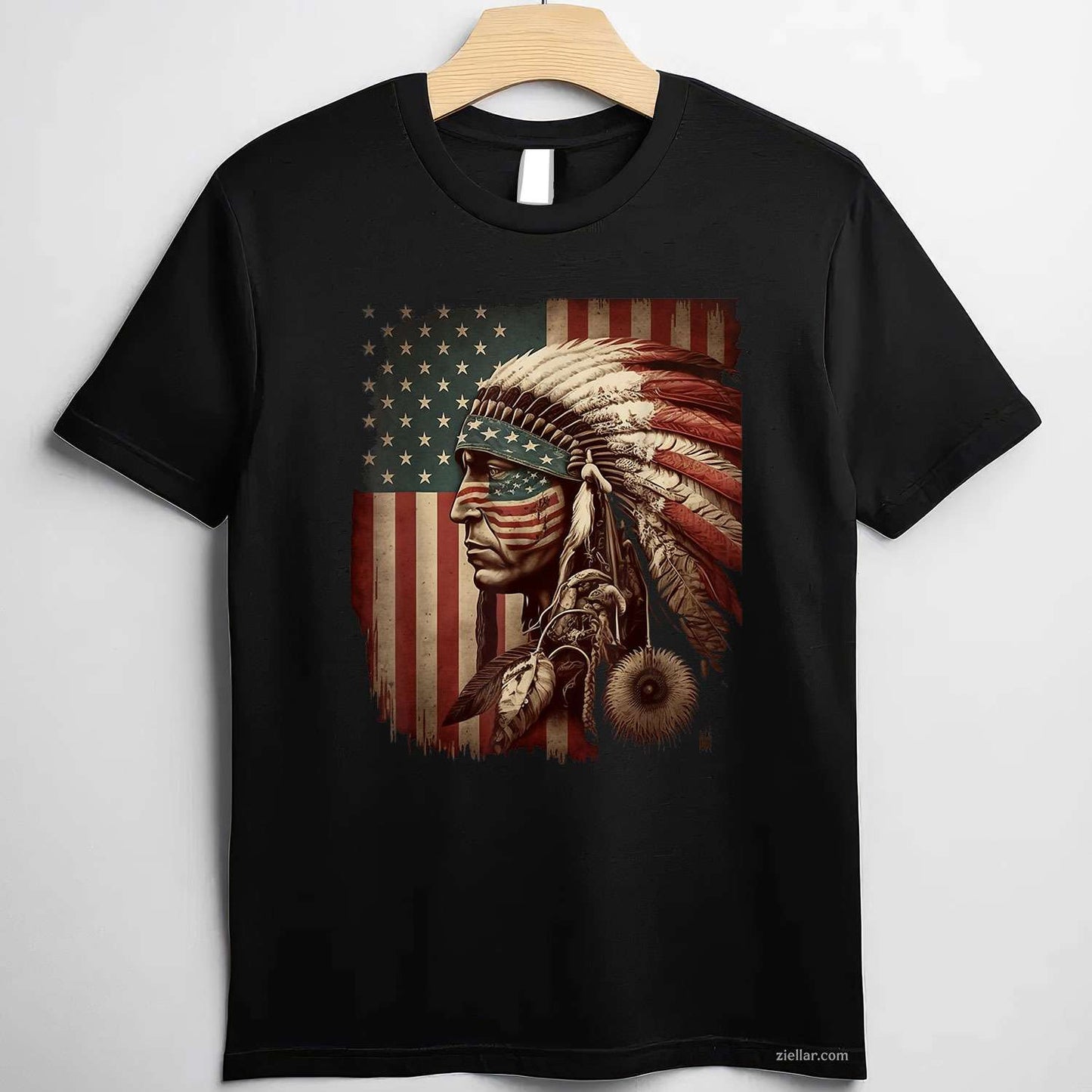 Indigenous People Tribal_ Native American Indian Chief American Usa Flag T-Shirt And Tee For Adults