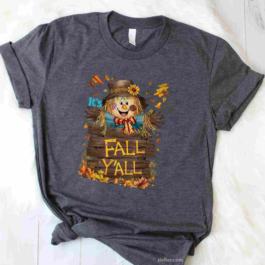 It's Fall Y'all Cute Scarecrow Fall Thanksgiving Halloween T-Shirt and Tee for Adults Men Women Unisex