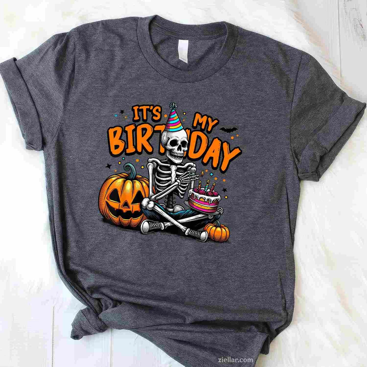 It's My Birthday Skeleton Happy Halloween Birthday Party T-Shirt and Tee for Adults Men Women Unisex