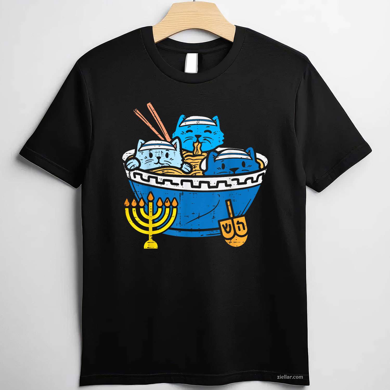 Jewish Cats Ramen Kitten Anime Hanukkah Pajamas Chanukah Pjs T-Shirt_ Funny Pajama Tee For All