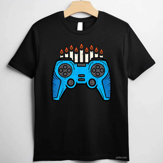 Jewish Video Game Gamer Hanukkah Chanukah Men Boy T-Shirt_ Funny Gaming Holiday Tee For Adults