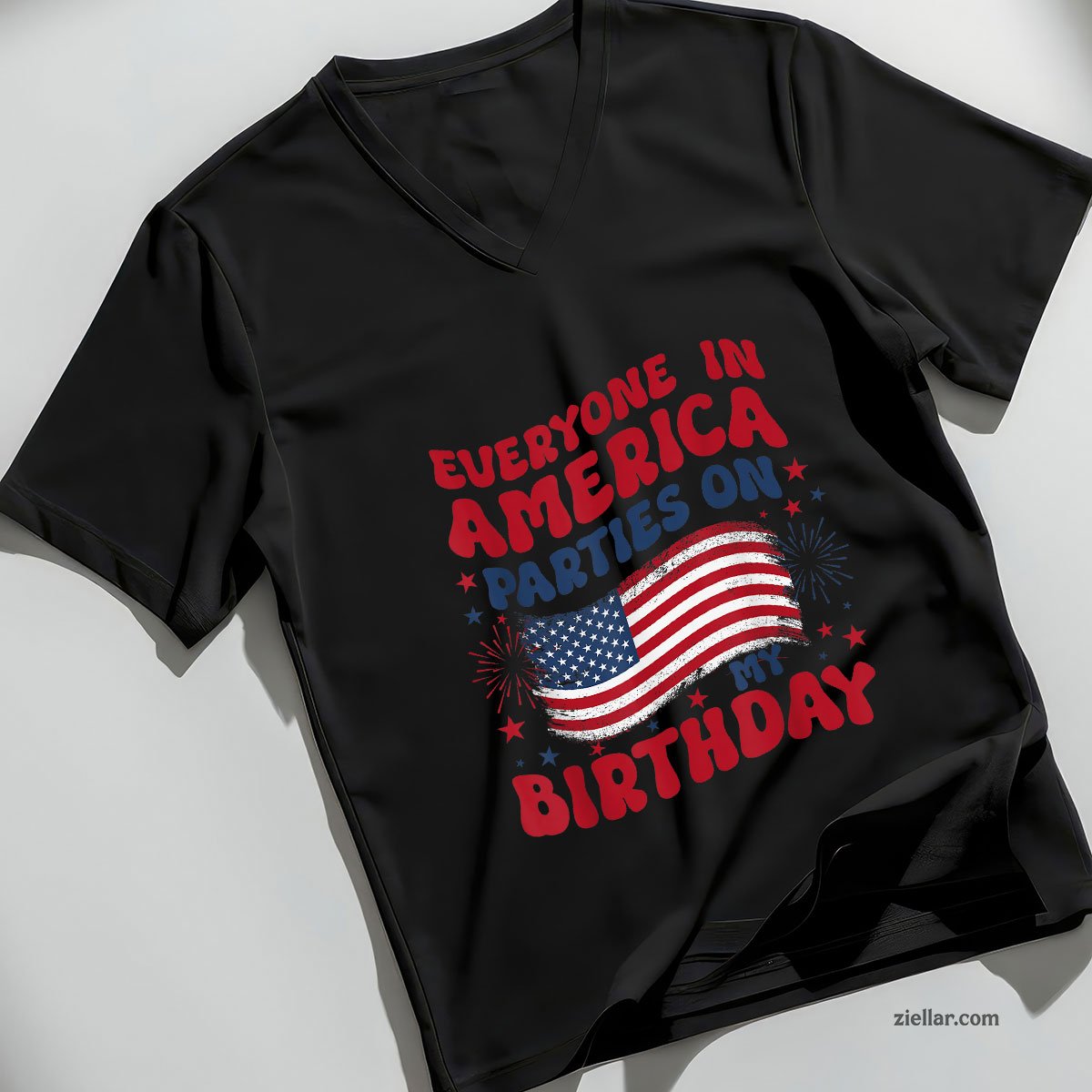July 4th Birthday V-Neck Shirt, Patriotic USA Independence Day Gift