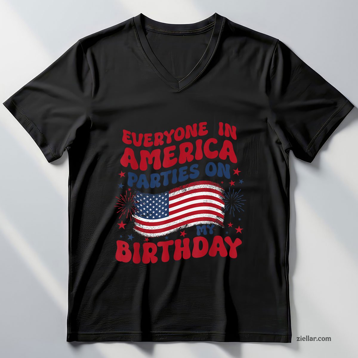 July 4th Birthday V-Neck Shirt, Patriotic USA Independence Day Gift