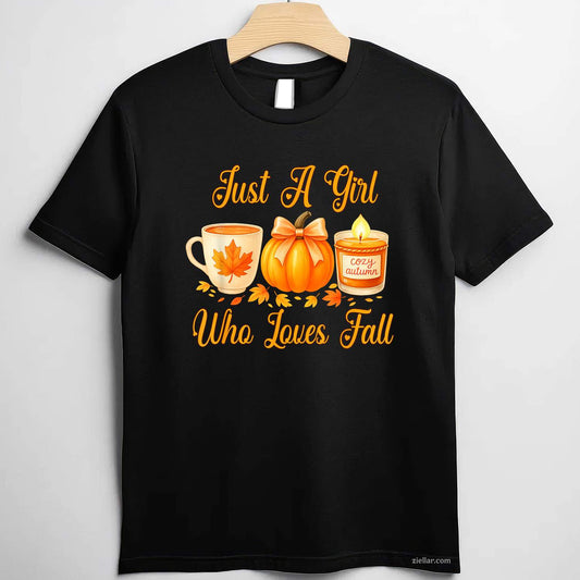 Just A Girl Who Loves Fall Pumpkin Cozy Autumn T-Shirt and Tee for Adults Men Women Unisex Perfect Gift
