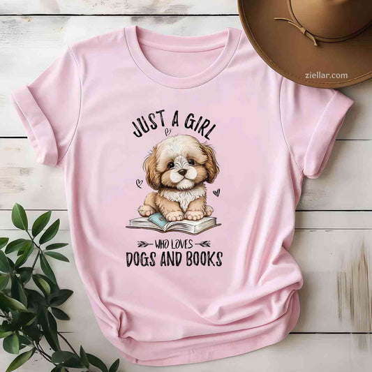 Just A Who Loves Dogs And Books T-Shirt, Puppy Pet Art Lover Vintage Graphic Tee For Adults