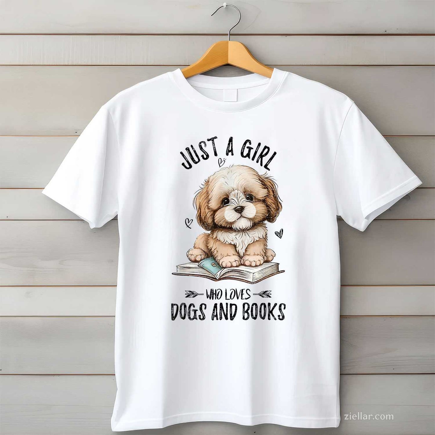 Just A Who Loves Dogs And Books T-Shirt, Puppy Pet Art Lover Vintage Graphic Tee For Adults