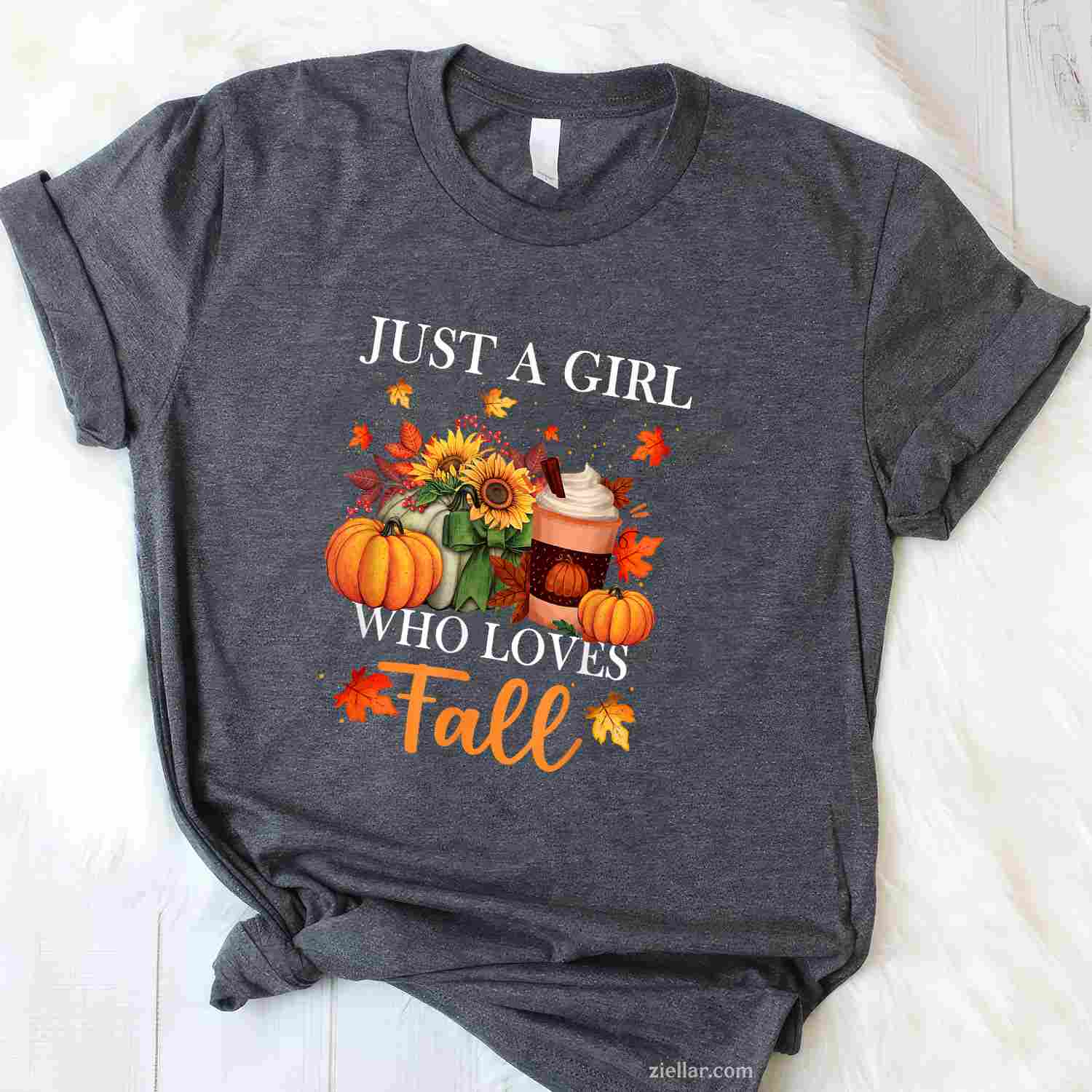 Just Girl Who Loves Fall Season Pumpkin Spice Leaves Autumn T-Shirt and Tee for Adults Men Women Unisex