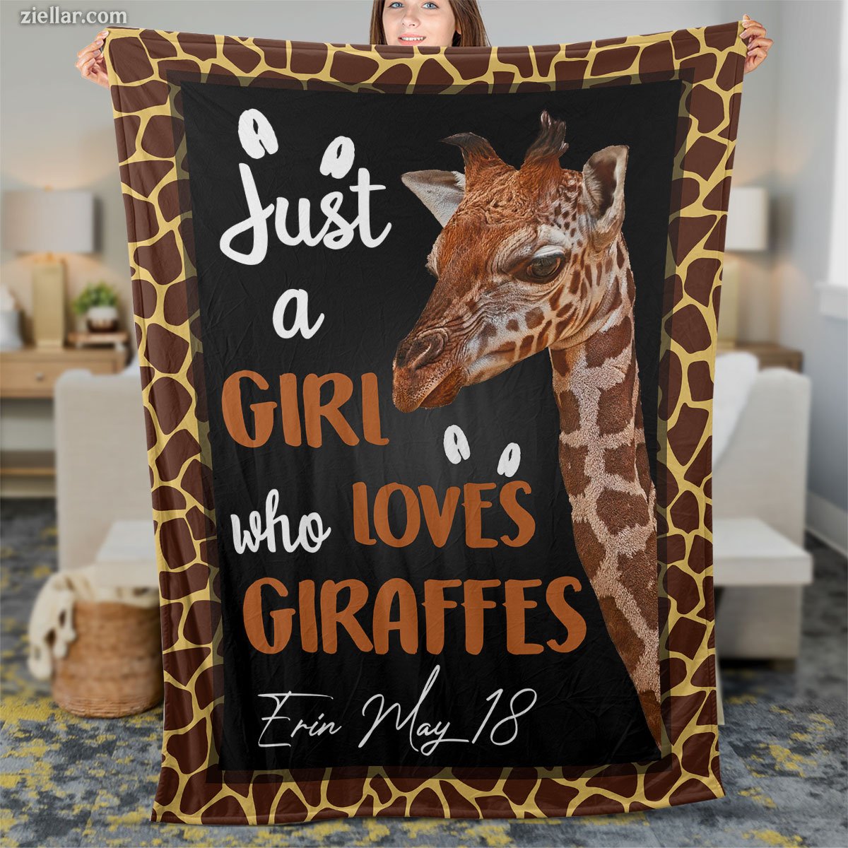 Just a Girl Who Loves Giraffes Quilt Blanket, Fleece Blanket Fun Gift for Animal Lover