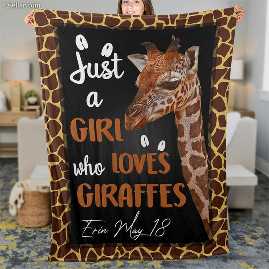 Just a Girl Who Loves Giraffes Quilt Blanket, Fleece Blanket Fun Gift for Animal Lover