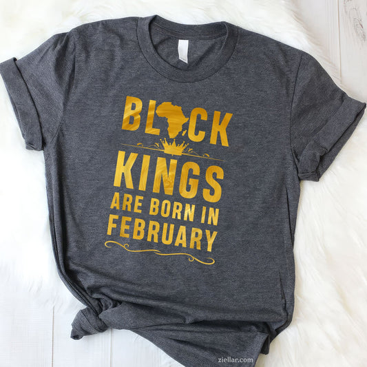 Kings Are Born in February Tee and T-Shirt, Black Men Birthday T-Shirt Gift for Adults
