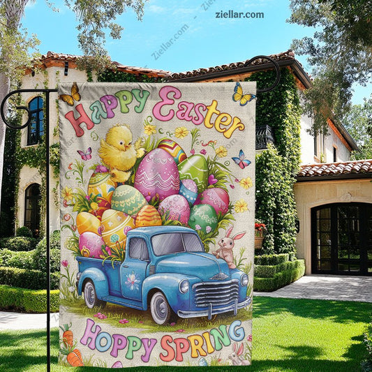 Large Easter House Flag 28x40 Inch Burlap Bunny Outdoor Spring Yard Sign