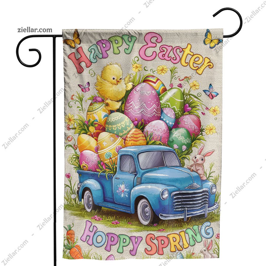 Large Easter House Flag 28x40 Inch Burlap Bunny Outdoor Spring Yard Sign