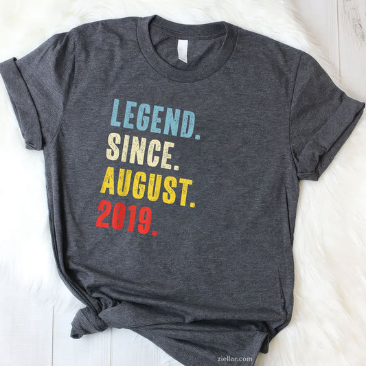 Legend Since August 2019 Tee and T-Shirt, Funny Retro Style Birthday T-Shirt for Adults