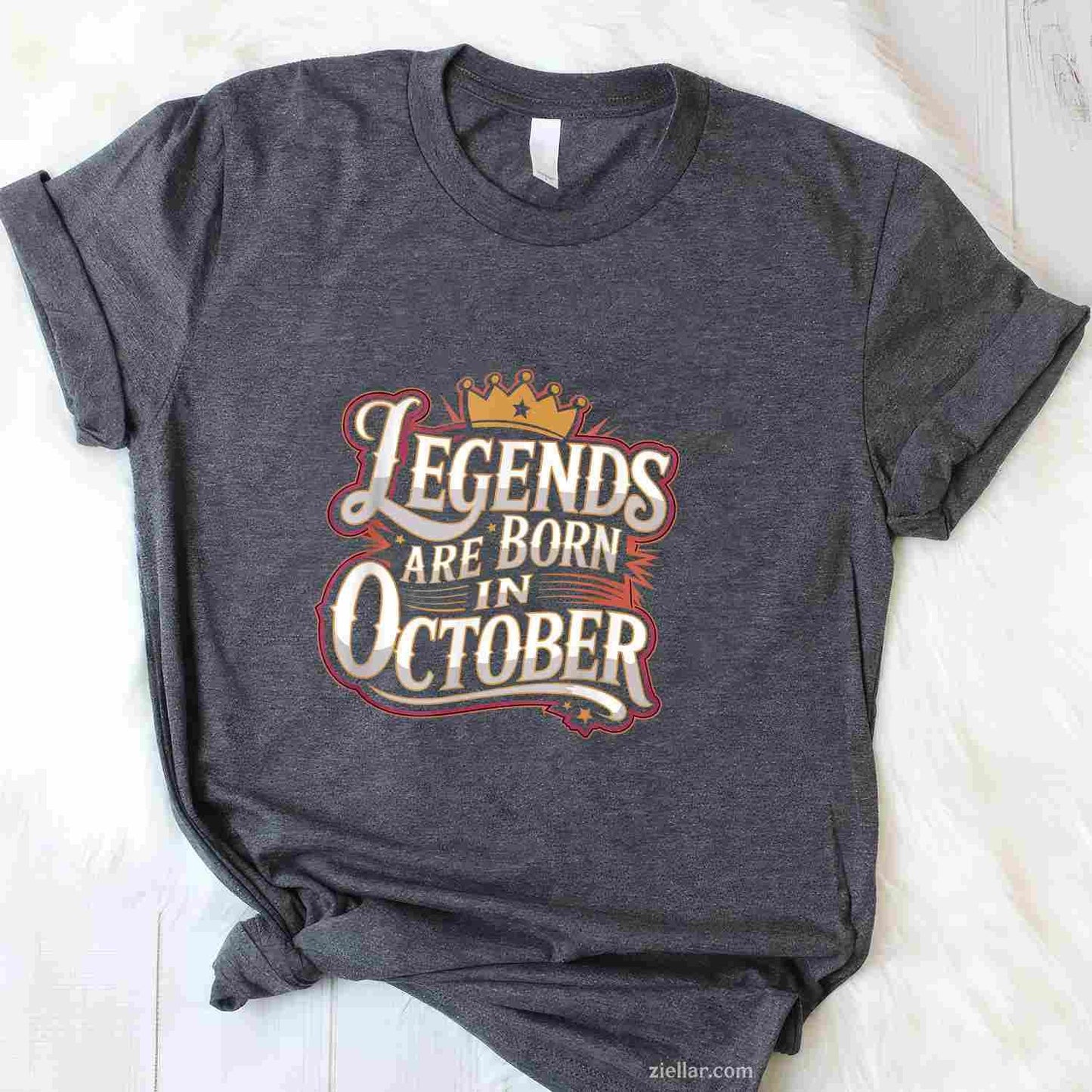 Legends Are born October Crown and Stars Birthday T-Shirt and Tee for Adults Men Women Unisex
