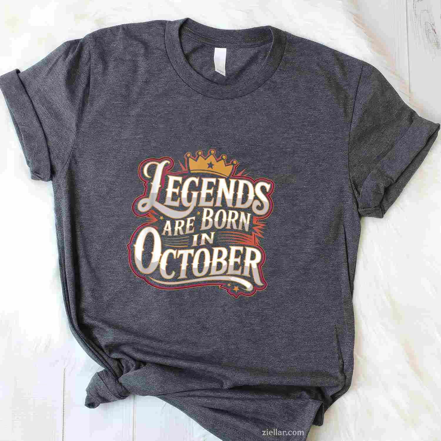 Legends Are born October Crown and Stars Birthday T-Shirt and Tee for Adults Men Women Unisex