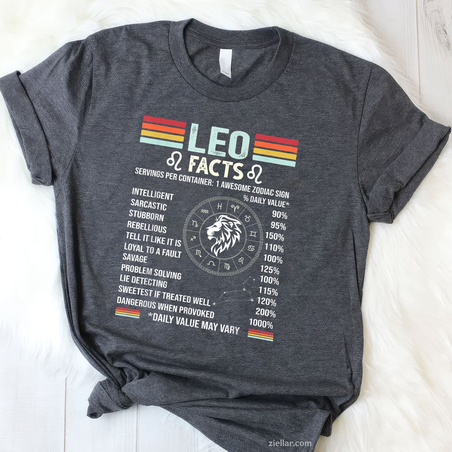 Leo Zodiac Sign Tee and T-Shirt, Retro July August Birthday Astrology T-Shirt for Adults