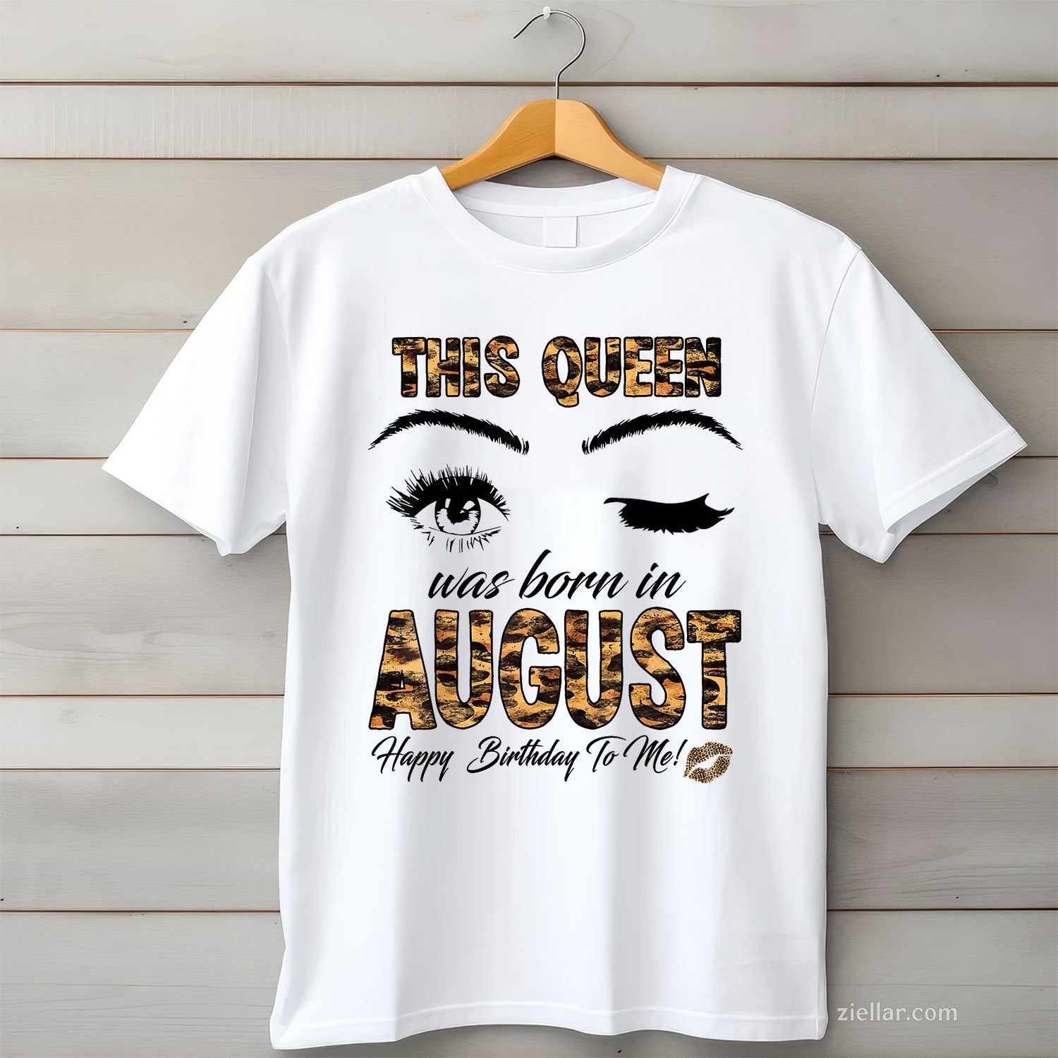 Leopard Print Queen Born in August Tee and T-Shirt, Birthday Gift T-Shirt for Women Adults