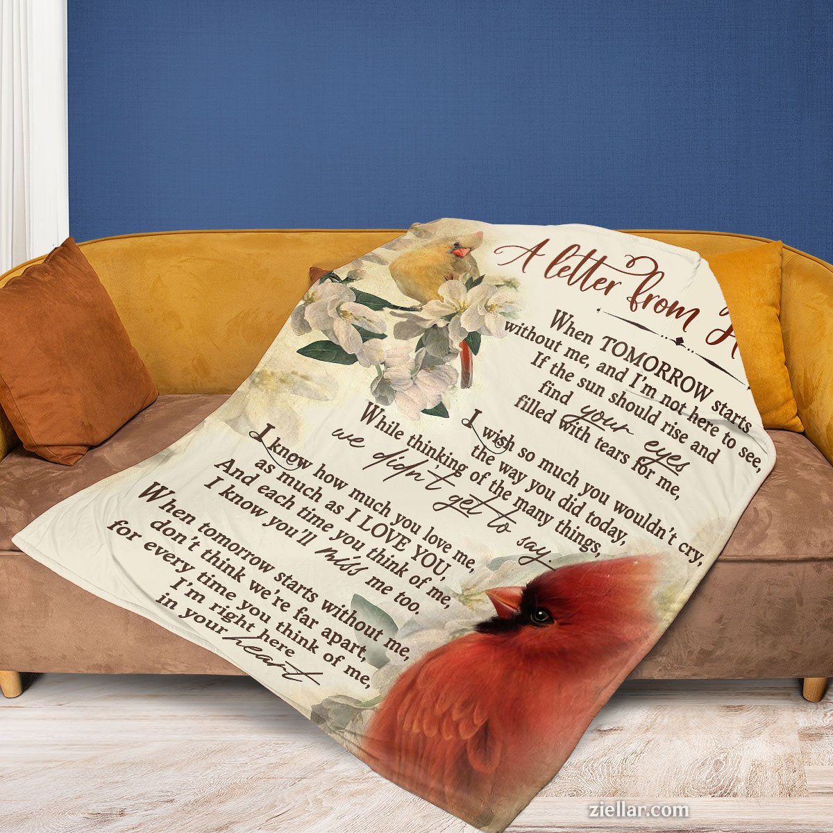 Letter from Heaven Quilt Blanket, Fleece Blanket Cardinal Bird Sympathy Memorial Gift