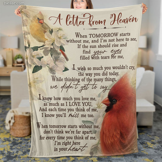Letter from Heaven Quilt Blanket, Fleece Blanket Cardinal Bird Sympathy Memorial Gift