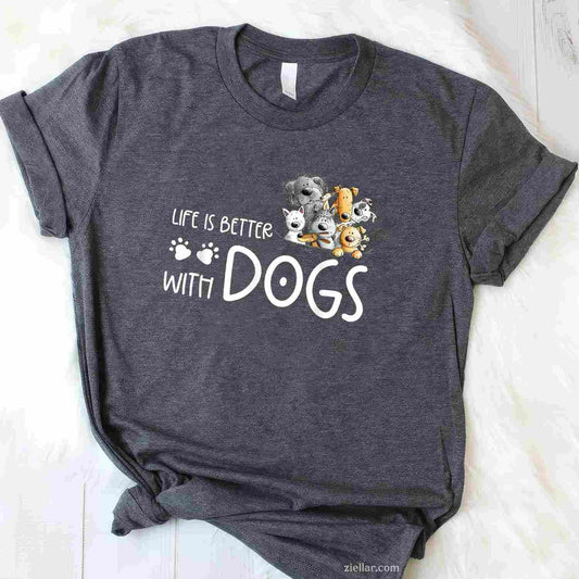 Life Is Better With Dogs For Dog Lover T-Shirt, Dog Quote Vintage Graphic Tee For Men Women