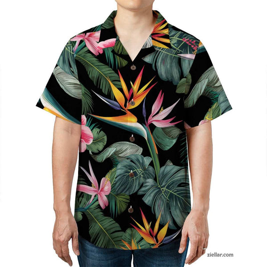 Light Blue Hawaiian Shirt and Tee, Hibiscus Palm Tropical Aloha Beachwear
