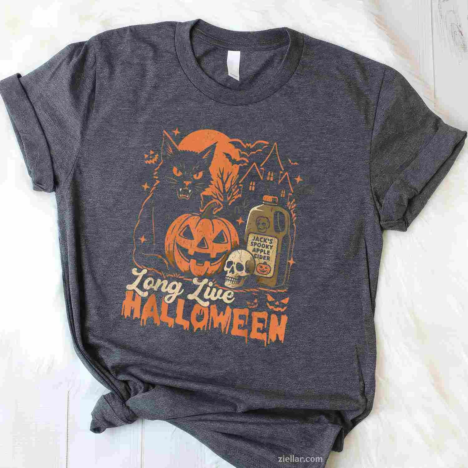 Long Live Halloween Funny Pumpkin Halloween Black Cat Tee, Halloween T-Shirt for Men Women Adults Unisex, Cool Casual Street Style, Premium Quality