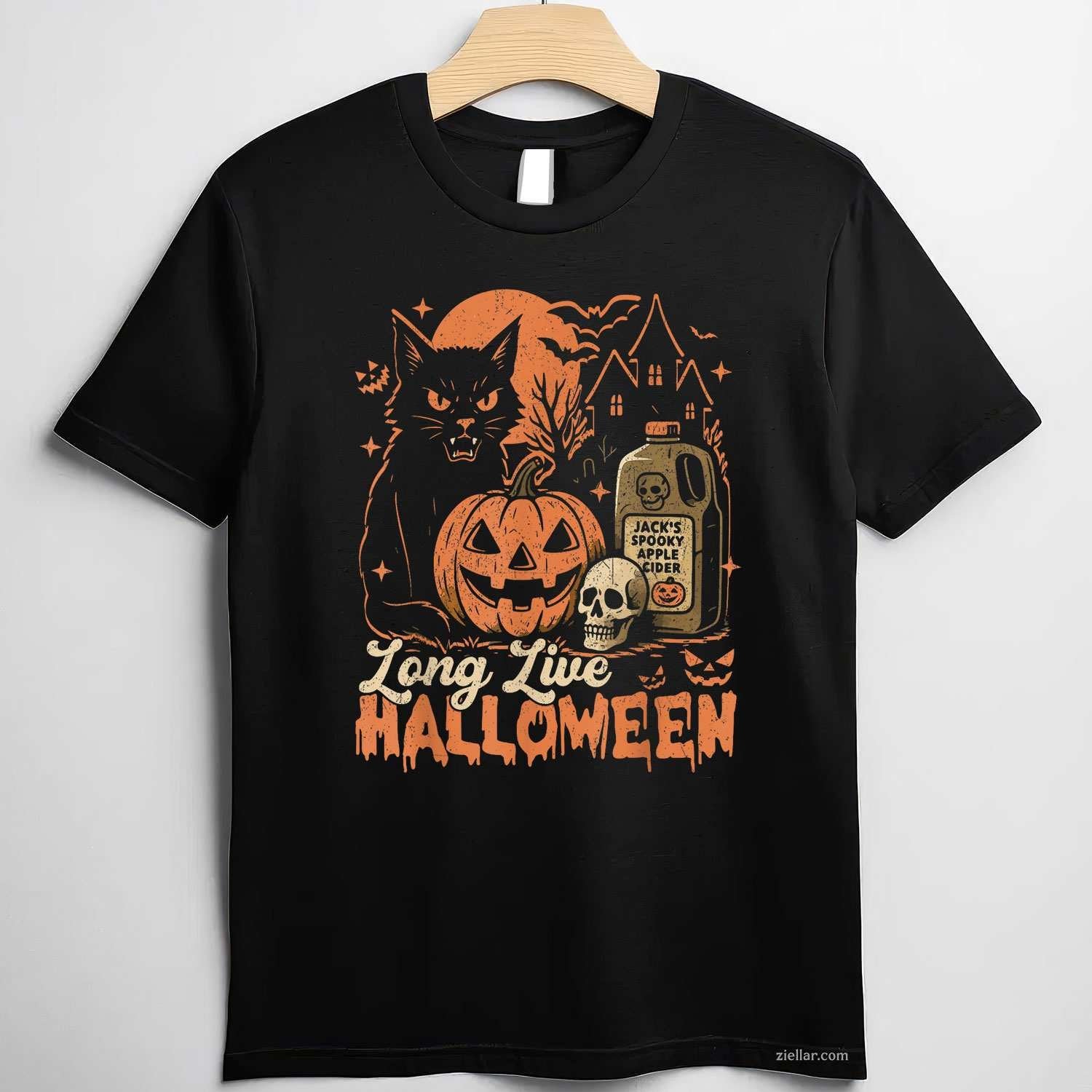 Long Live Halloween Funny Pumpkin Halloween Black Cat Tee, Halloween T-Shirt for Men Women Adults Unisex, Cool Casual Street Style, Premium Quality