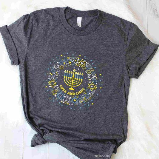 Love And Light Hanukkah Shirt Jew Menorah Jewish Chanukah T-Shirt_ A Beautiful Jewish Holiday Tee