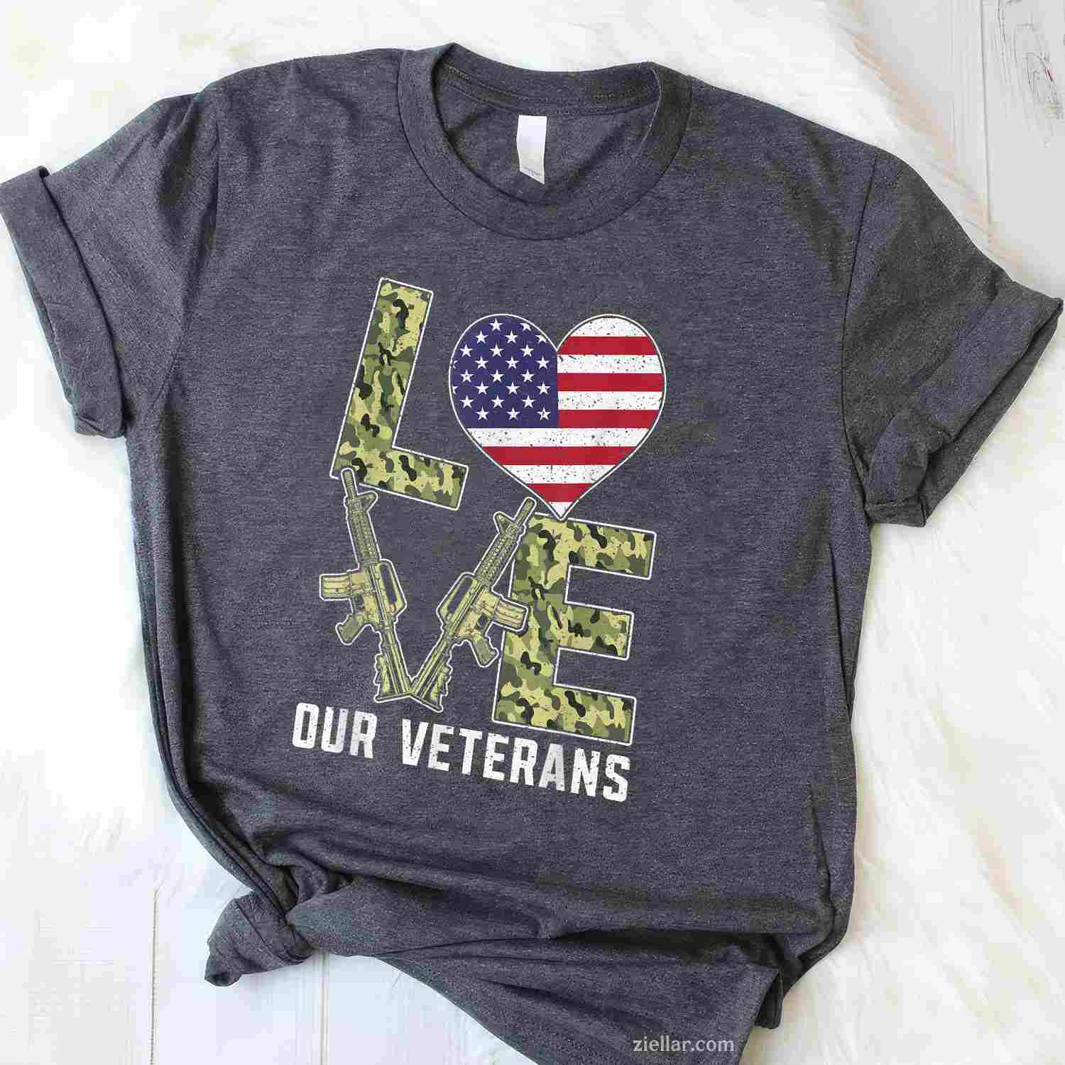 Love Our Veterans Day Proud Military Us Flag T-Shirt And Tee For Adults