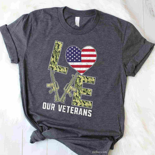 Love Our Veterans Day Proud Military Us Flag T-Shirt And Tee For Adults