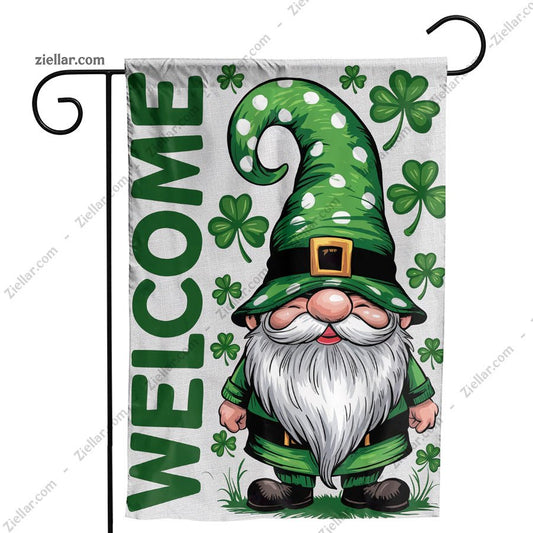 Lucky Clover St Patricks Day Garden Flag 12x18 Inch, Gnome Yard Decor Home