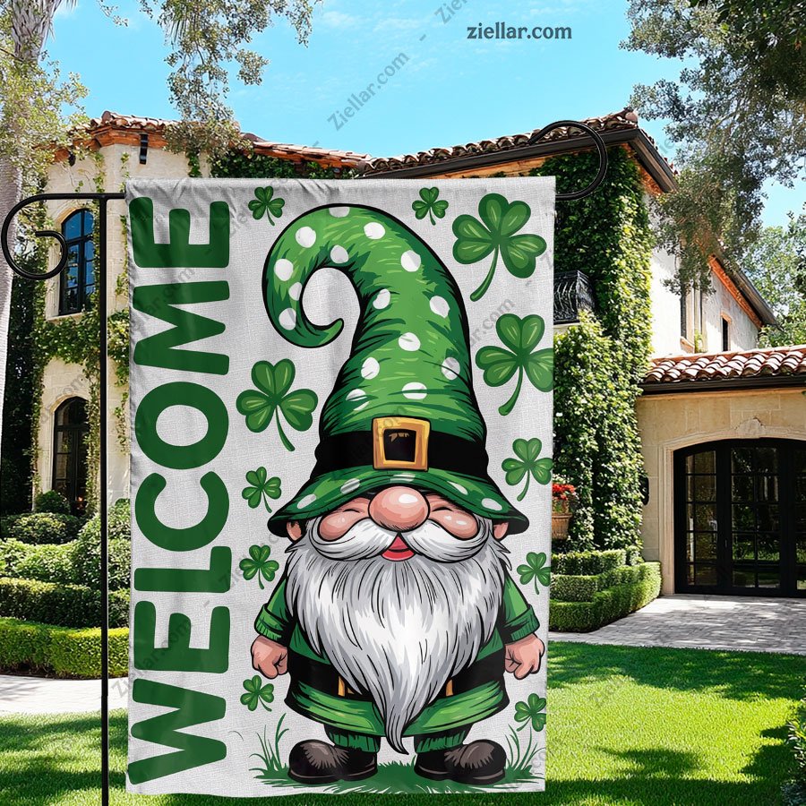 Lucky Clover St Patricks Day Garden Flag 12x18 Inch, Gnome Yard Decor Home