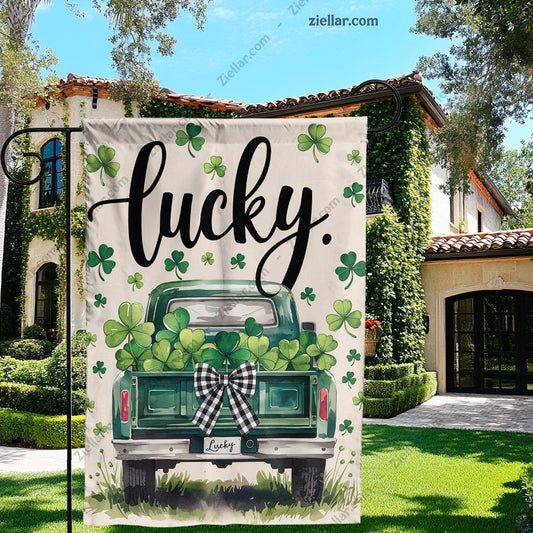 Lucky Shamrock Truck St Patricks Day Garden Flag 12x18 Inch Outdoor Decor