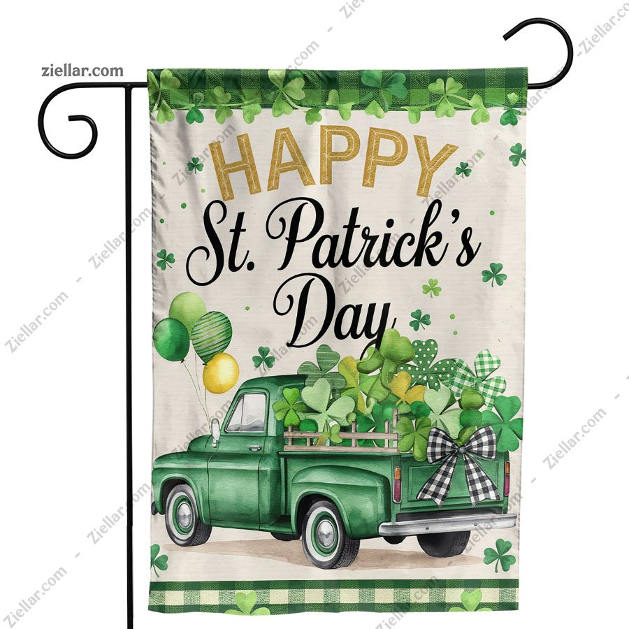Lucky Shamrocks Truck St Patricks Day Garden Flag 12x18 Inch Outdoor Burlap