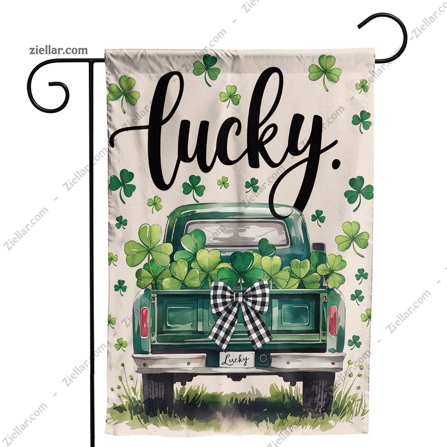 Lucky Shamrock Truck St Patricks Day Garden Flag 12x18 Inch Outdoor Decor