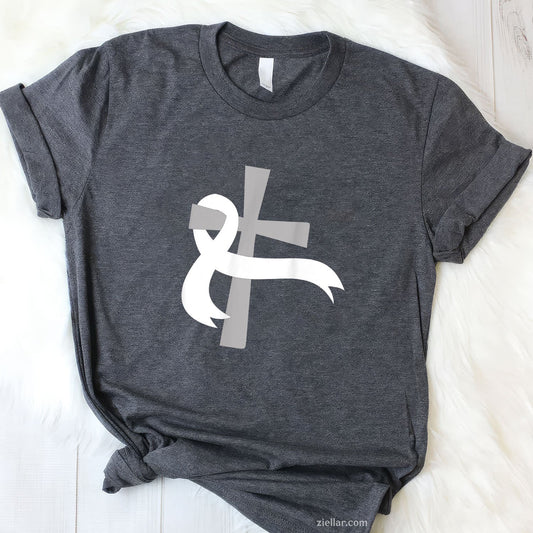 Lung Cancer Awareness White Ribbon Jesus Cross Tee and T-Shirt, Lung Cancer Awareness Support T-Shirt for Men and Women Adults