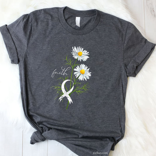 Lung Cancer Fight Support White Ribbon Gift Lung Cancer Tee and T-Shirt, Lung Cancer Awareness Support T-Shirt for Men and Women Adults
