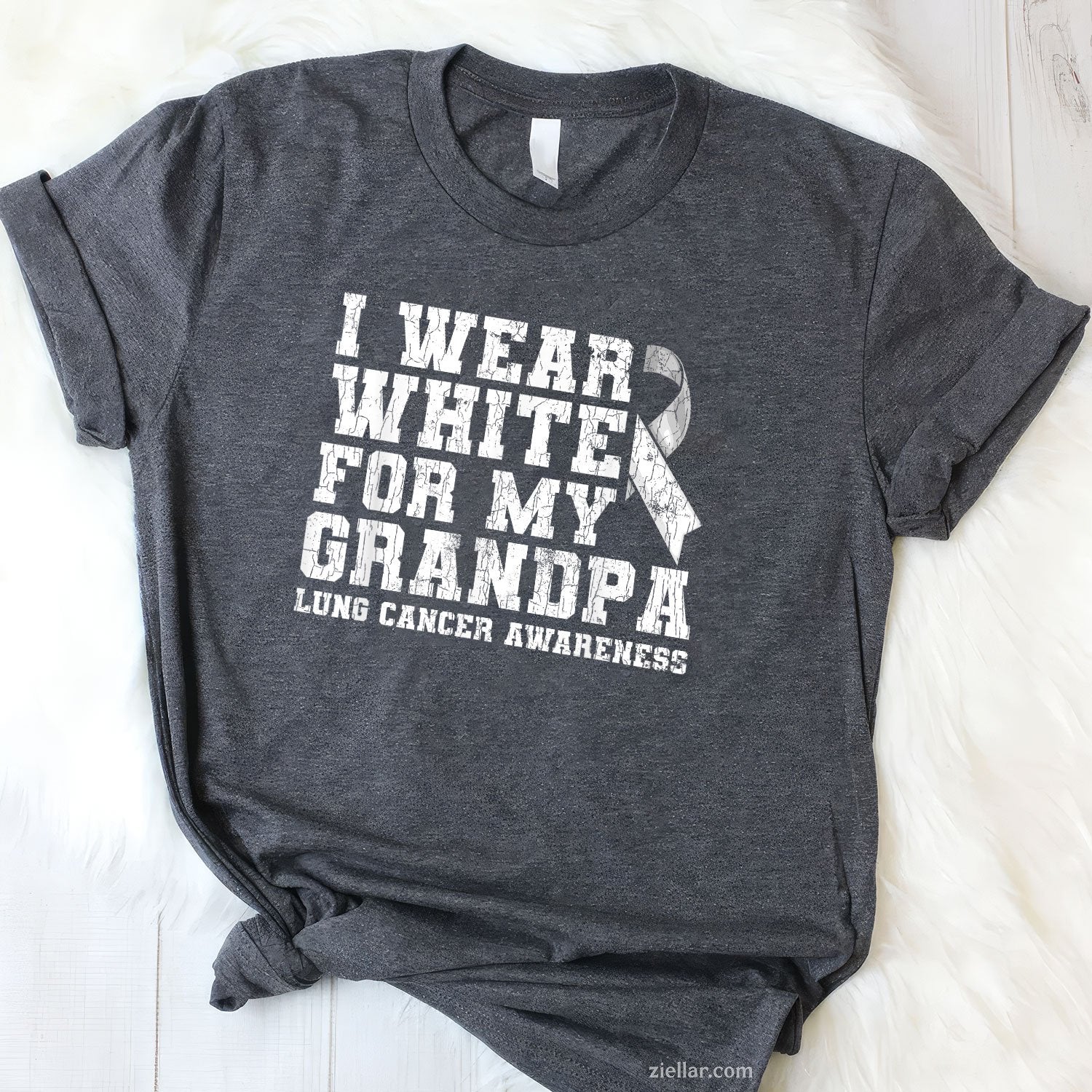 Lung Cancer Awareness White Ribbon Grandpa Gift T-Shirt