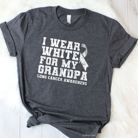 Lung Cancer Awareness White Ribbon Grandpa Gift T-Shirt