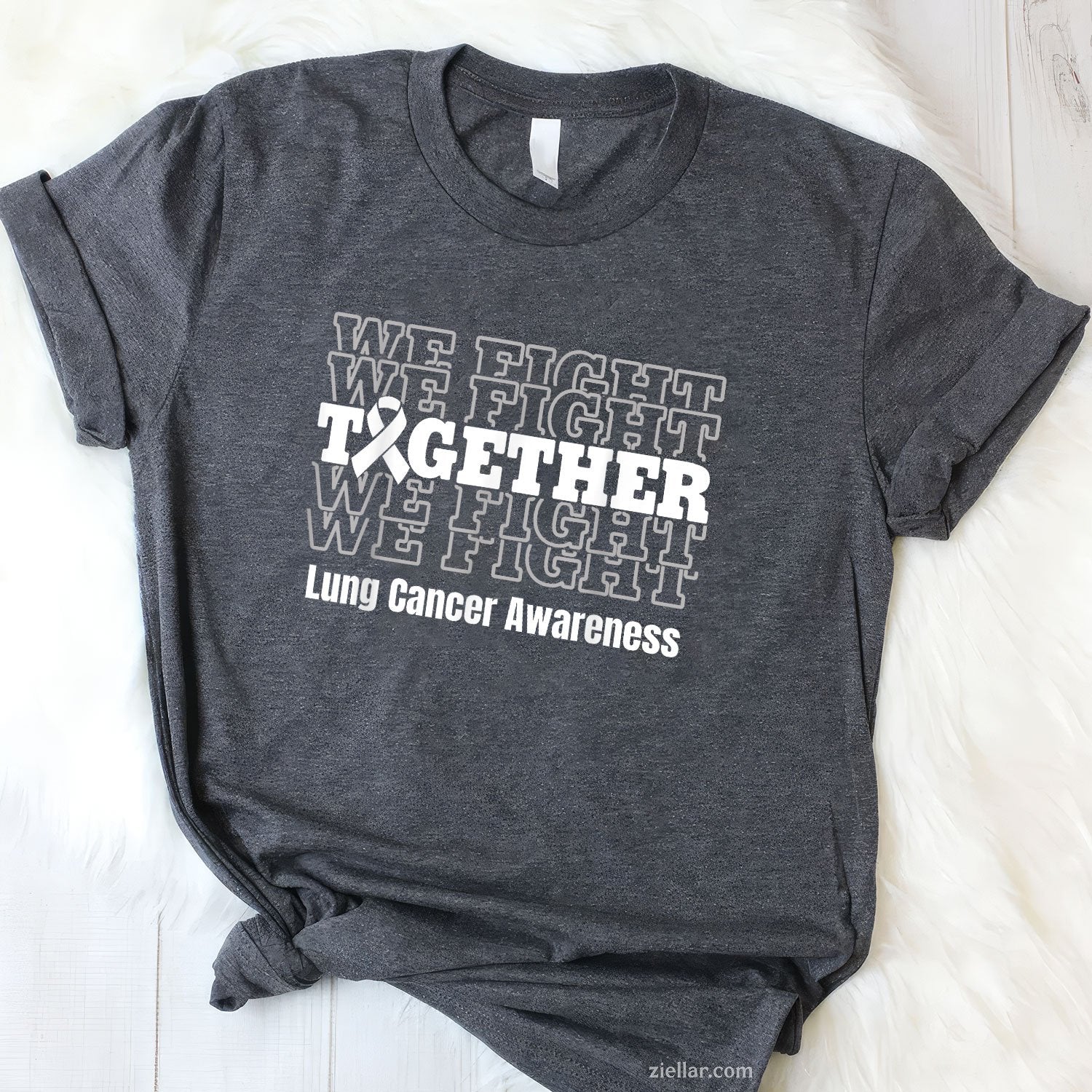 Lung Cancer Awareness Support We Fight White Ribbon Tee and T-Shirt, Lung Cancer Awareness Support T-Shirt for Men and Women Adults