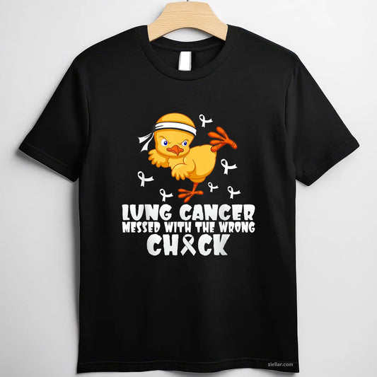 Lung Cancer Messed With The Wrong Chick Tee and T-Shirt, Lung Cancer Awareness Support T-Shirt for Men and Women Adults