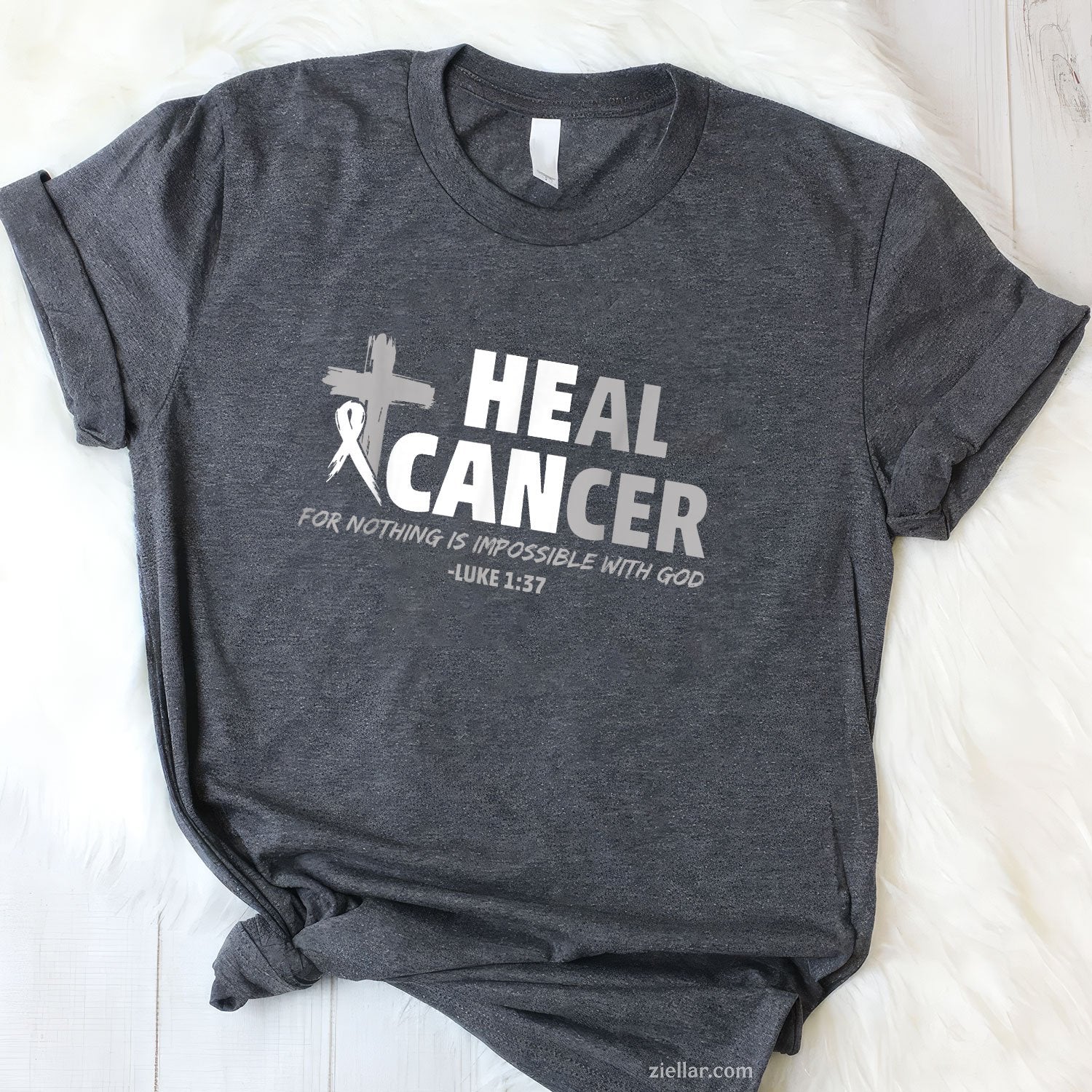 Lung Cancer Awareness White Ribbon Christian Cross T-Shirt