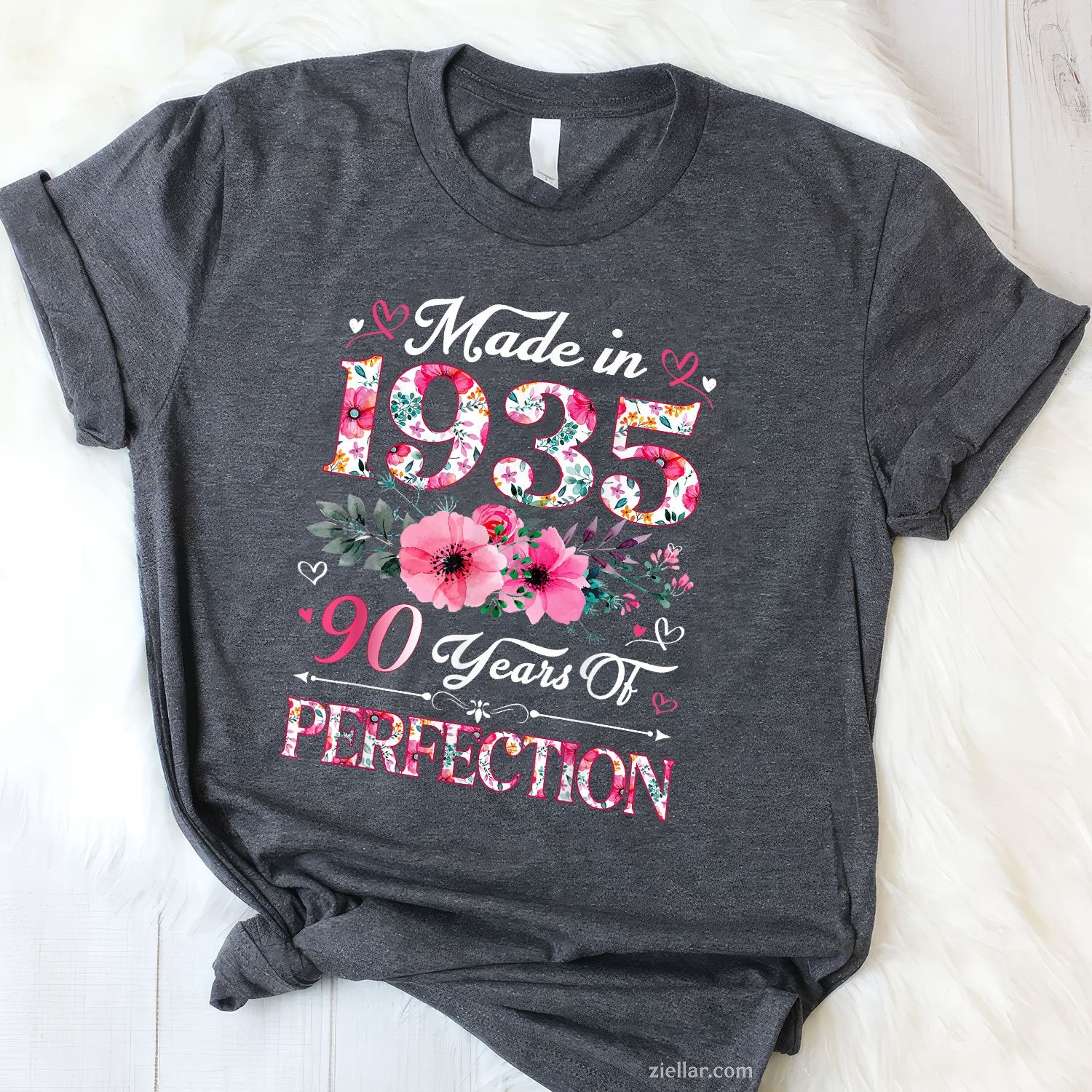 Made in 1935 Tee and T-Shirt, Floral 90th Birthday T-Shirt Gift for 90-Year-Old Women Adults