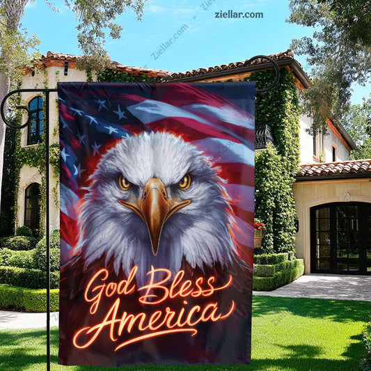 Majestic Bald Eagle with Flowing American Flag Patriotic USA Symbol Artwork