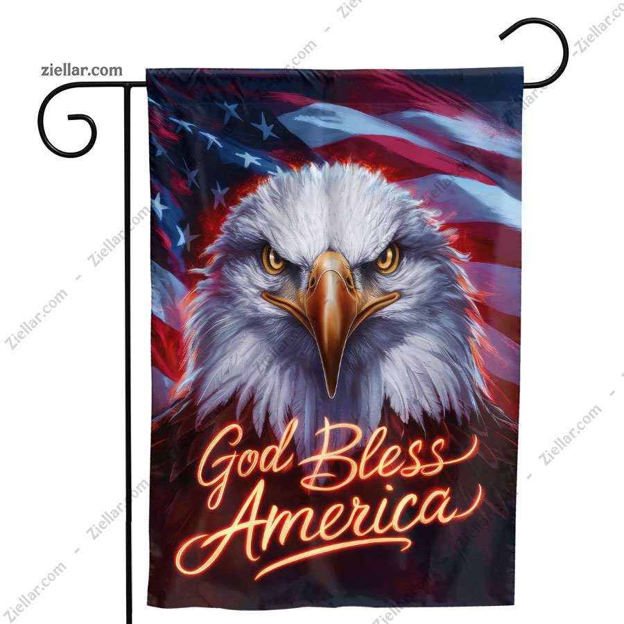 Majestic Bald Eagle with Flowing American Flag Patriotic USA Symbol Artwork
